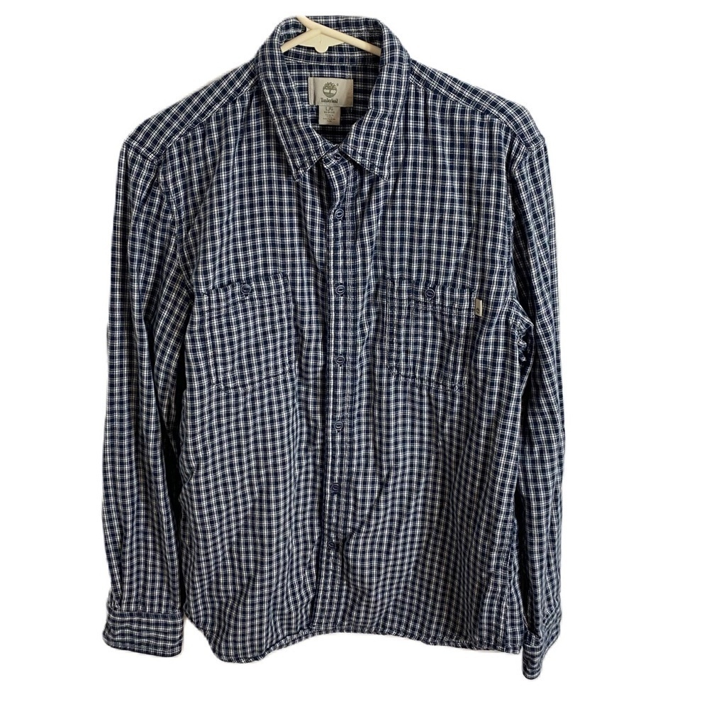 Timberland Blue Plaid Button Down Shirt Large Men’s Flannel Slim Fit